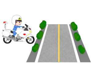 ネズミ捕りをする白バイ隊員のイラスト