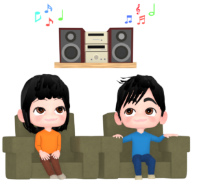 音楽鑑賞を楽しむ男女のイラスト