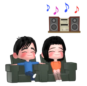 音楽鑑賞を楽しむ男女のイラスト