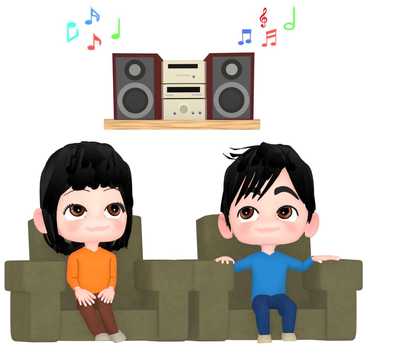 音楽鑑賞を楽しむ男女のイラスト