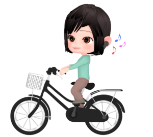 音楽を聴いて自転車に乗る女性のイラスト