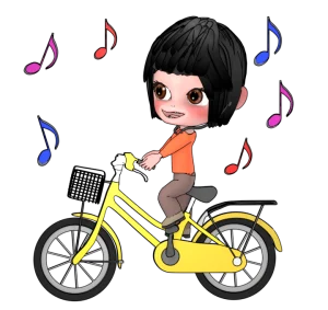 音楽を聴きて自転車に乗る女性のイラスト