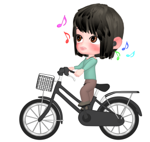 音楽を聴きて自転車に乗る女性のイラスト