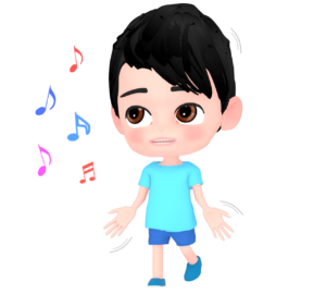 音楽に合わせて踊る男の子のイラスト