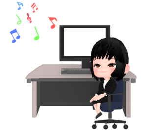 音楽でリラックスをする女性会社員のイラスト