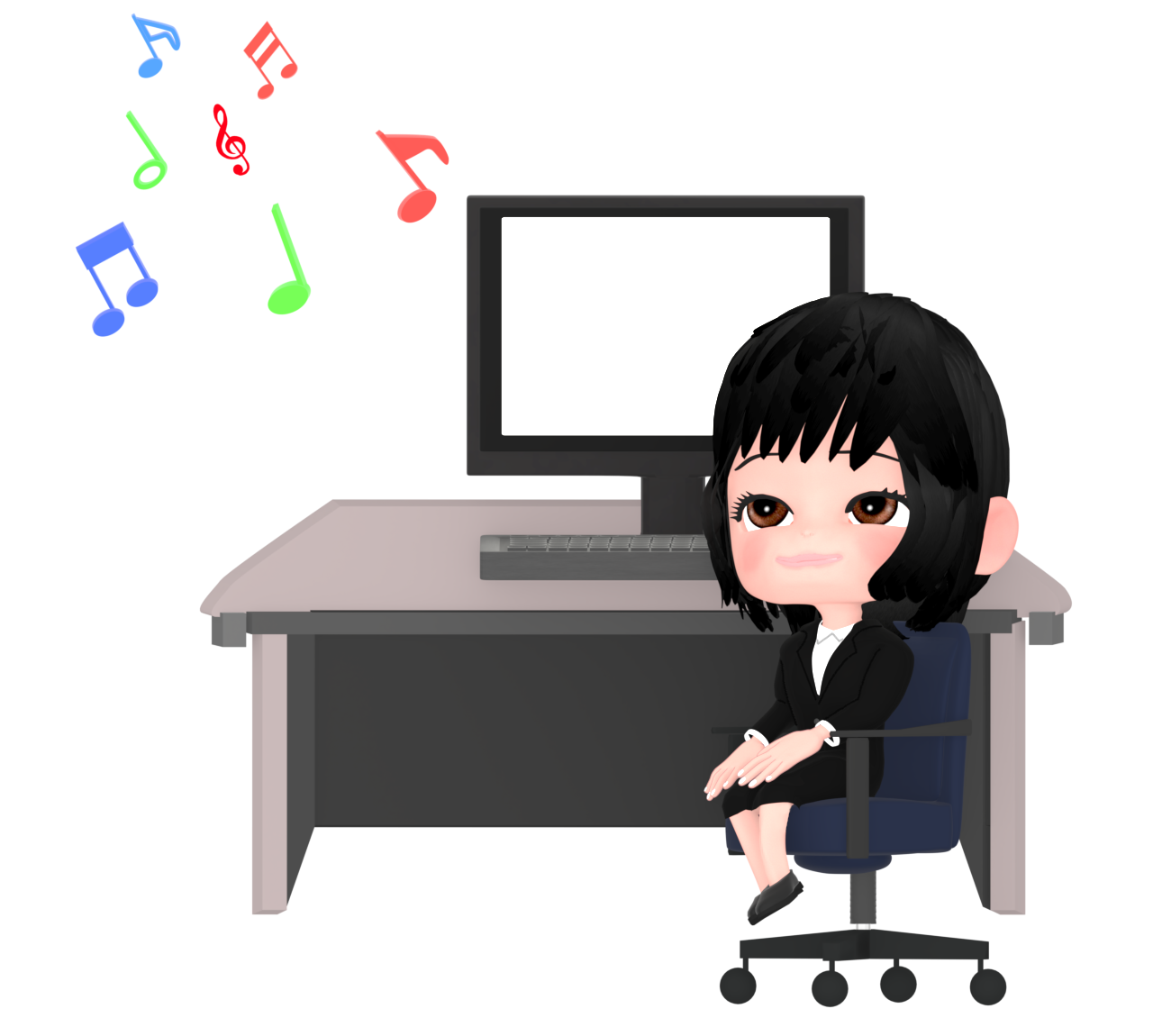 音楽でリラックスをする女性会社員のイラスト