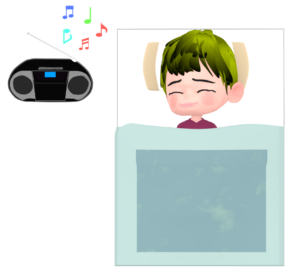 音楽を聴いて寝る男性のイラスト