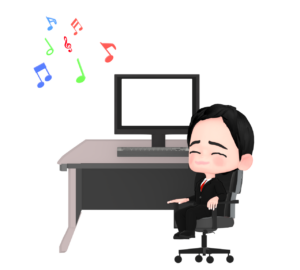 音楽を聴いて仕事をするサラリーマンのイラスト