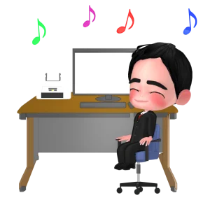 音楽を聴いて仕事をするサラリーマンのイラスト