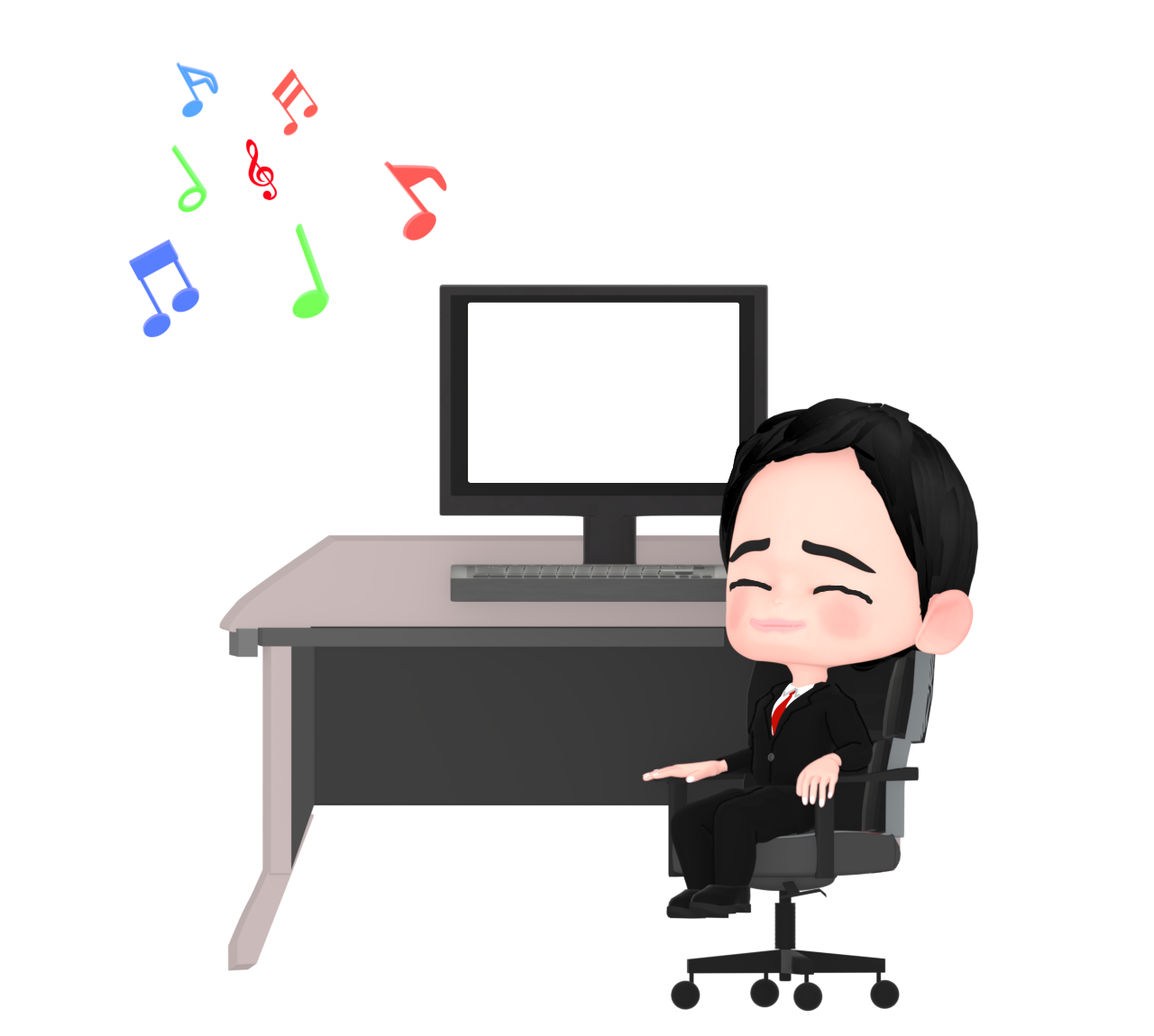 音楽を聴いて仕事をするサラリーマンのイラスト