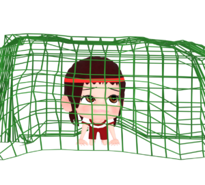 網の障害物競走を潜る女の子のイラスト