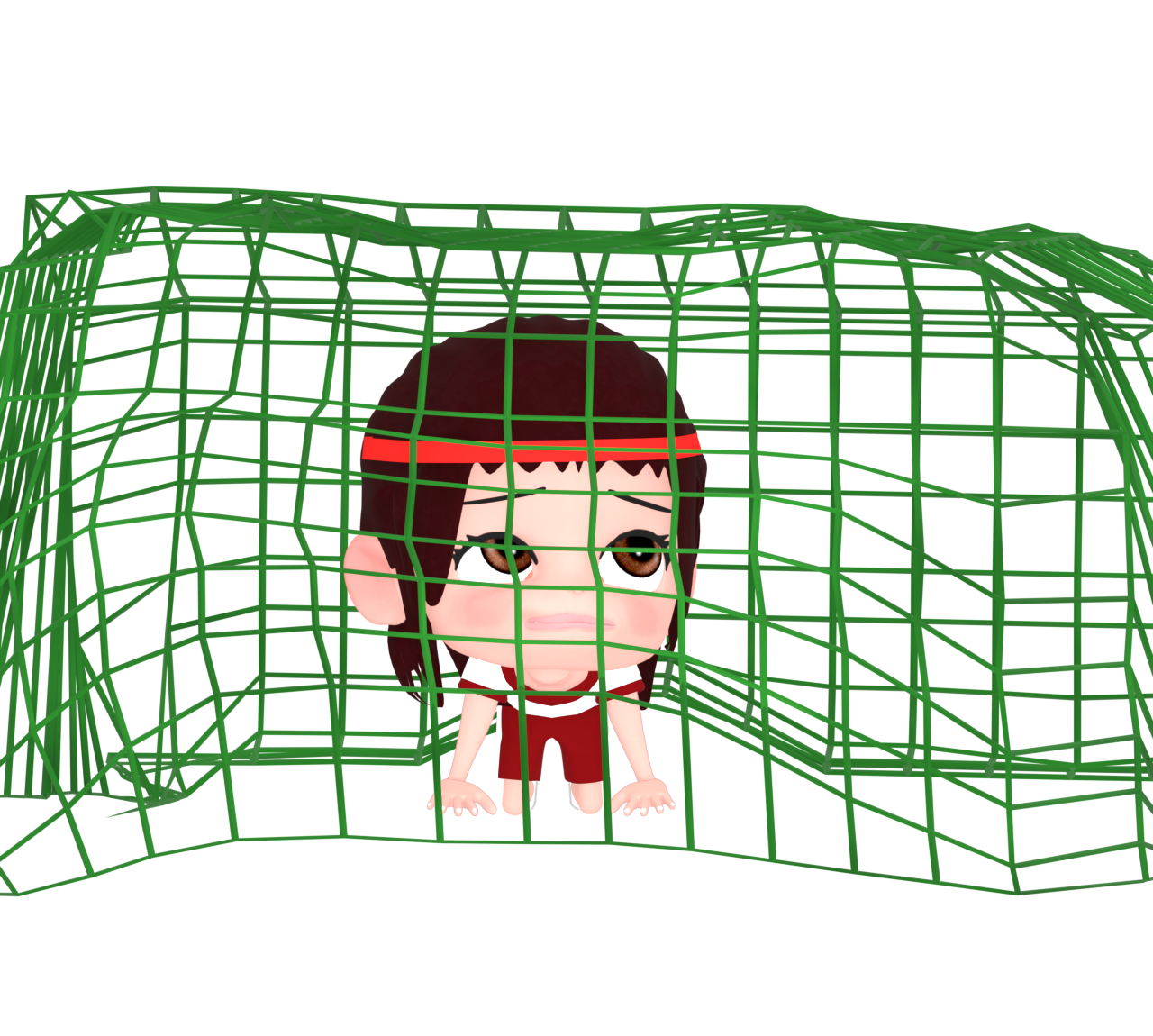 網の障害物競走を潜る女の子のイラスト