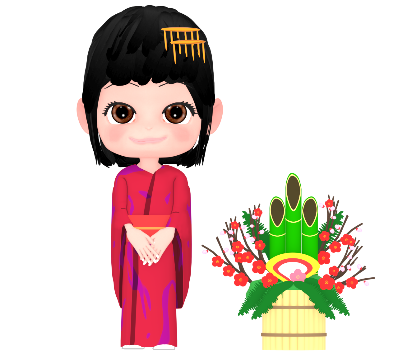 新年の挨拶をする女性のイラスト