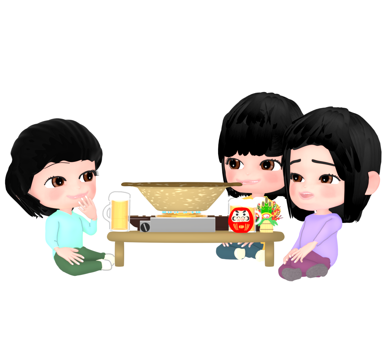 新年を祝う女子会のイラスト