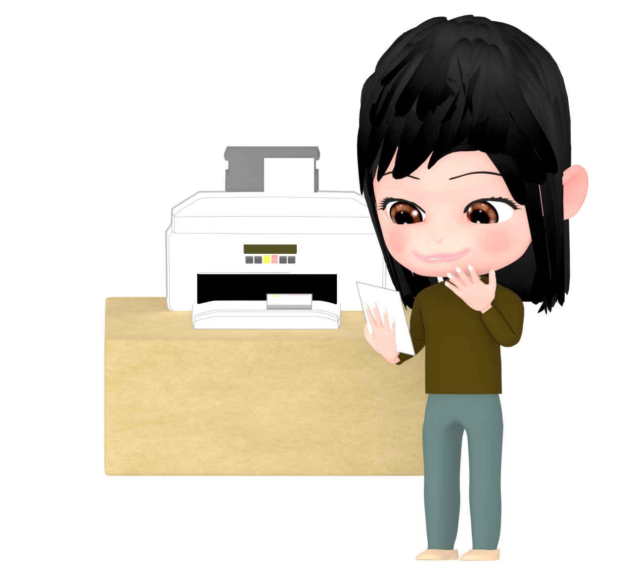 年賀状を印刷する女性のイラスト