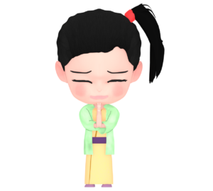 初詣でお祈りをする和服の女の子のイラスト