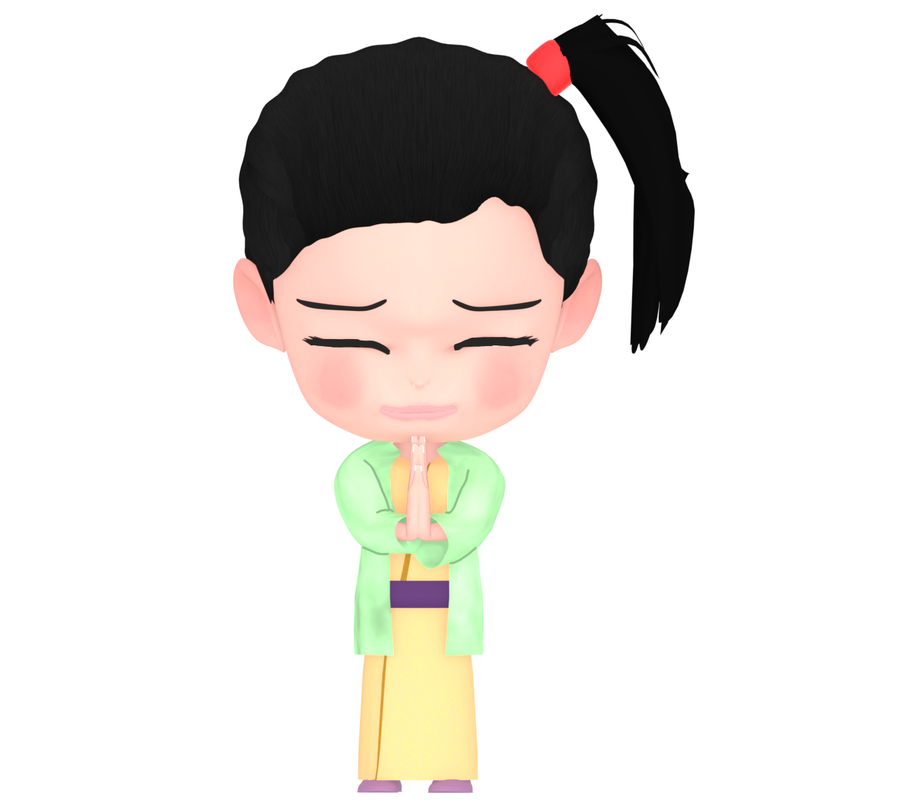 初詣でお祈りをする和服の女の子のイラスト