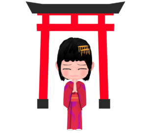 お参りをする女性のイラスト