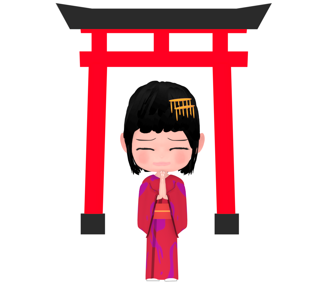 お参りをする女性のイラスト