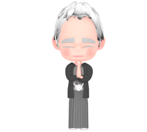 初詣でお参りをする高齢者のイラスト