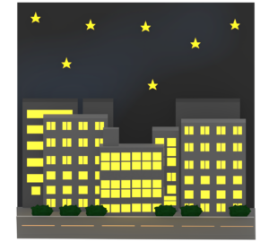 夜のオフィス街のイラスト