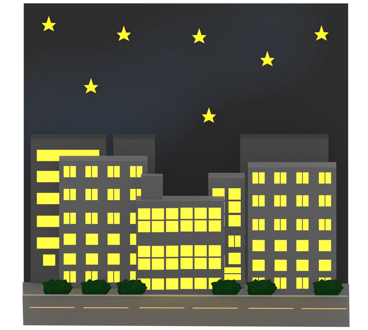 夜のオフィス街のイラスト