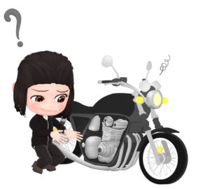 動かないバイクを見る人のイラスト