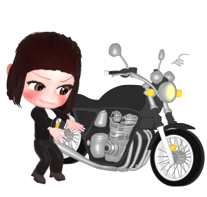 動かないバイクを見る女性のイラスト