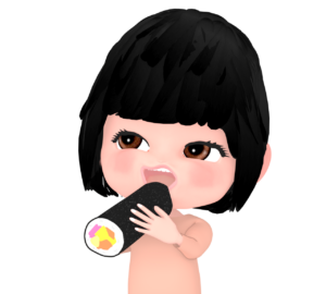 恵方巻きを食べる太った女性のイラスト