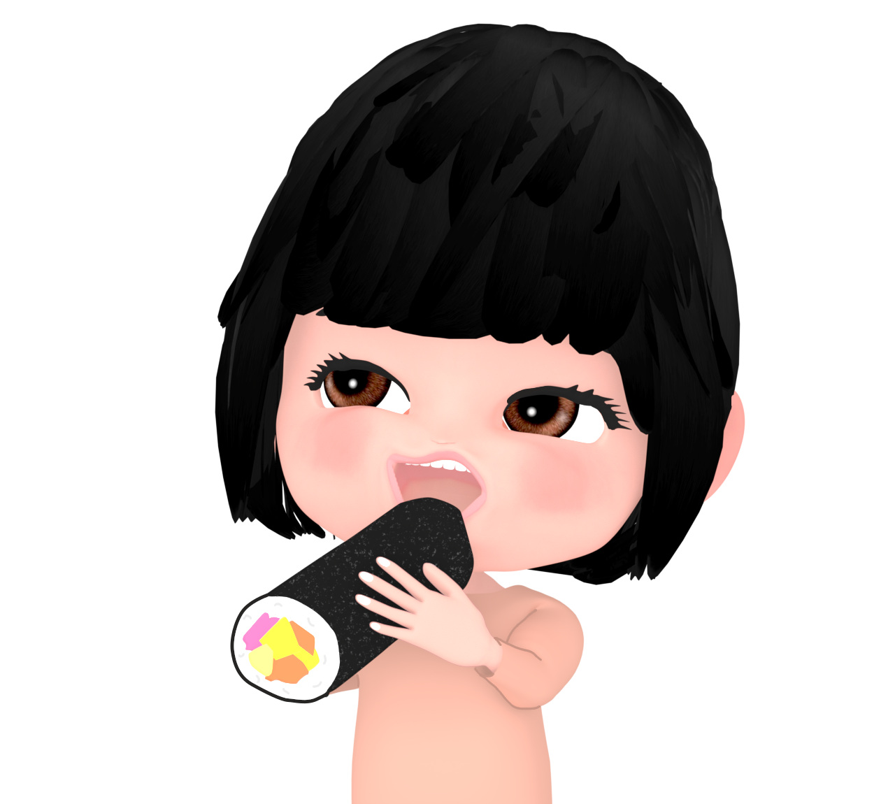 恵方巻きを食べる太った女性のイラスト