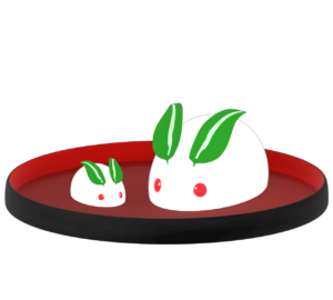 おぼんと雪うさぎのイラスト