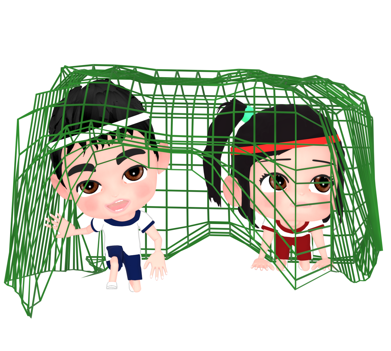 障害物競走の網を抜ける子どものイラスト