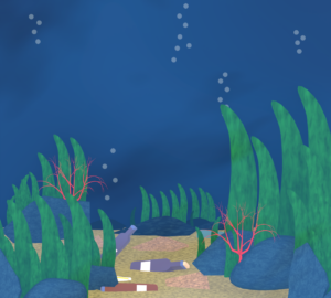 海の底にたまるゴミのイラスト