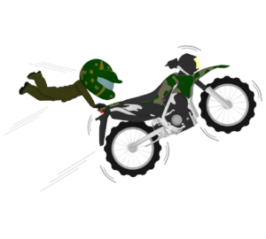 オフロードバイクでアクロバットに乗るイラスト