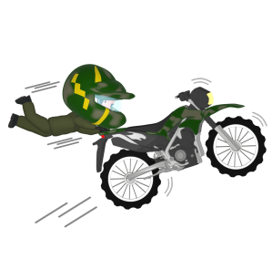 オフロードバイクでアクロバットに乗るライダーのイラスト