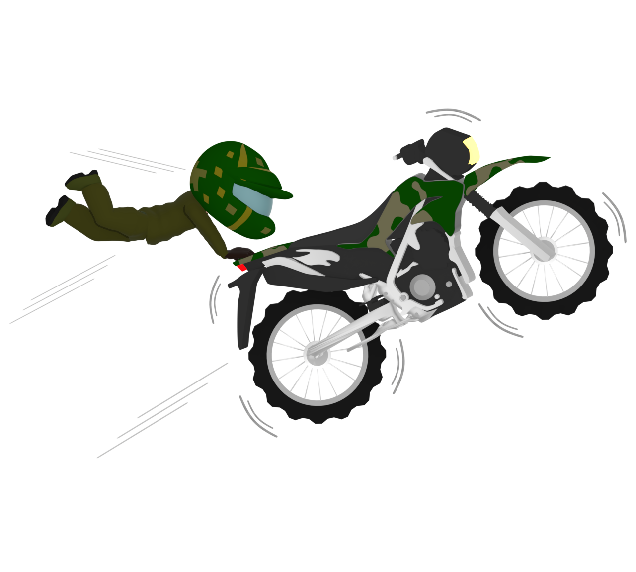 オフロードバイクでアクロバットに乗るイラスト