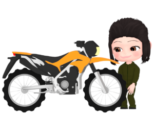 オフロードバイクを点検する女性のイラスト