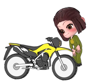 オフロードバイクを点検する女性のイラスト