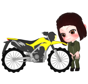 オフロードバイクを点検する女性のイラスト