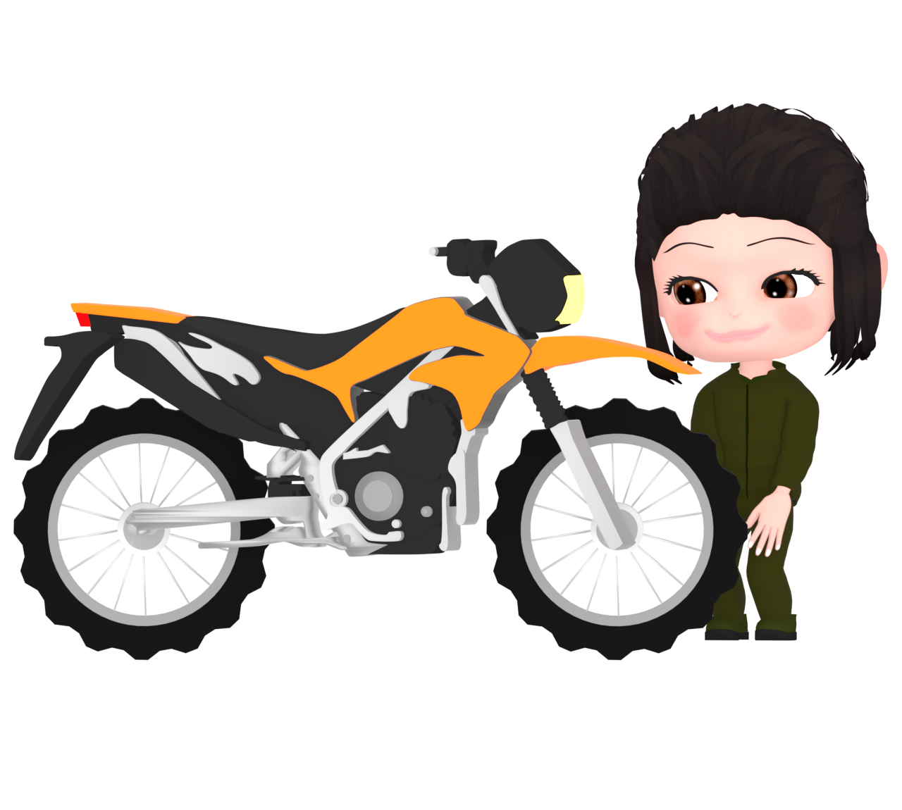 オフロードバイクを点検する女性のイラスト