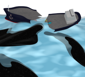 石油タンカーの油流出事故のイラスト