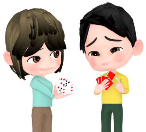 ババ抜きをする男女のイラスト