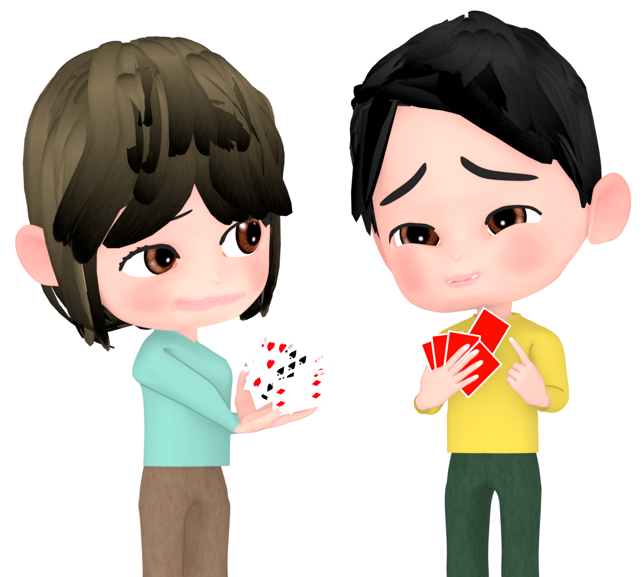 ババ抜きをする男女のイラスト