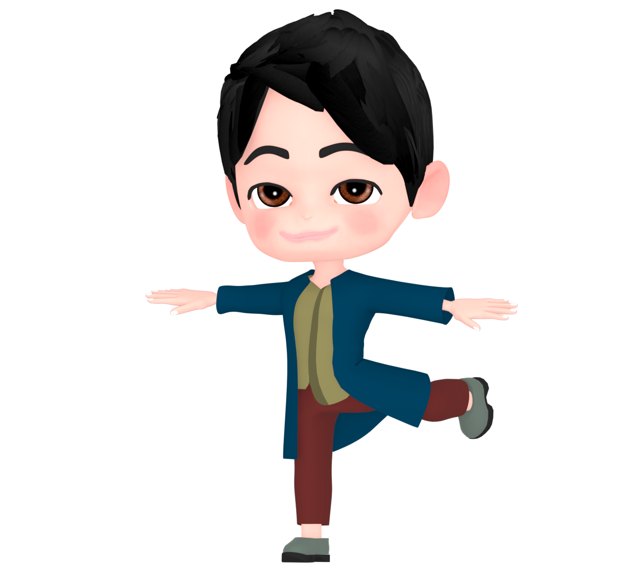 片足でバランスをとる男性のイラスト