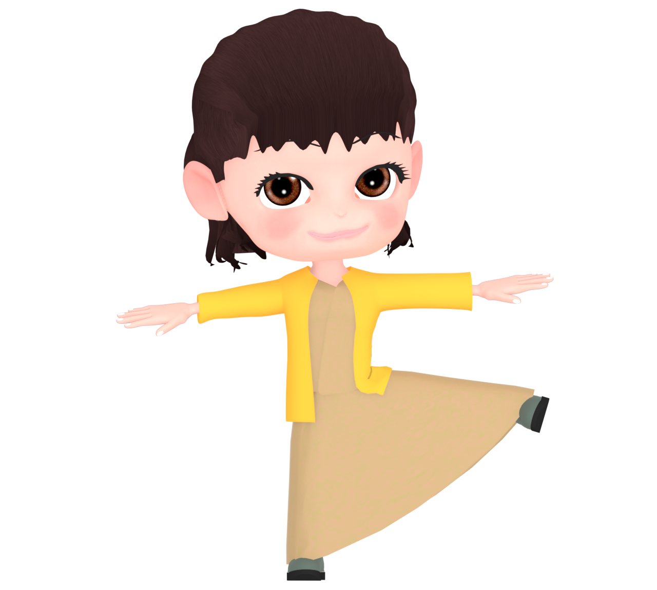 片足でバランスをとる女性のイラスト