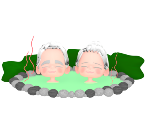 露天風呂に入る老夫婦のイラスト