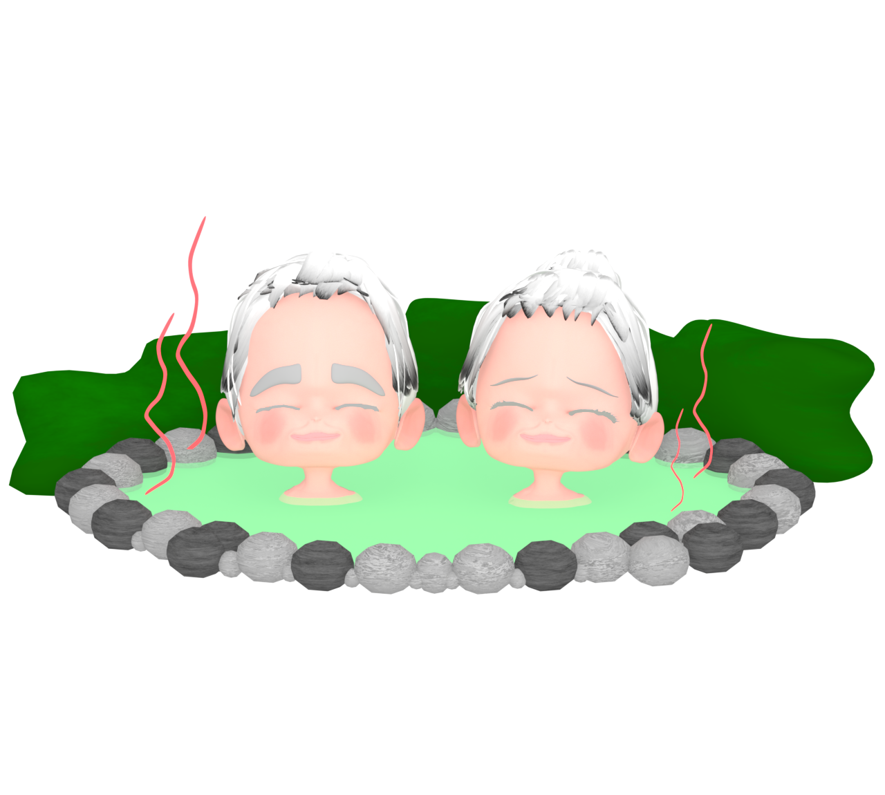 露天風呂に入る老夫婦のイラスト