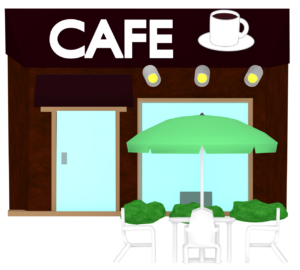 オープンテラスと喫茶店のイラスト
