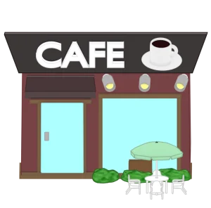 オープンテラスと喫茶店のイラスト