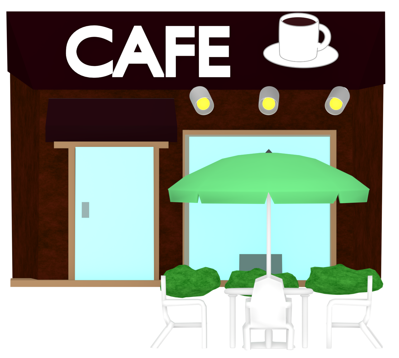 オープンテラスと喫茶店のイラスト